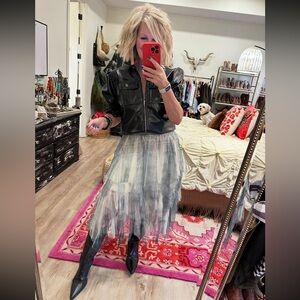 Chic Asymmetrical Denim Inspired Tulle Skirt